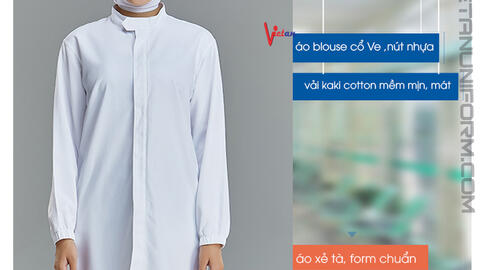 Áo Choàng Thực Phẩm Màu Trắng, Cổ Trụ Dài Tay ACTPVA15