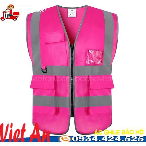 Áo Gile Bảo Hộ Lao Động Màu Hồng Đậm Có Gắn Phản Quang AGL-5172