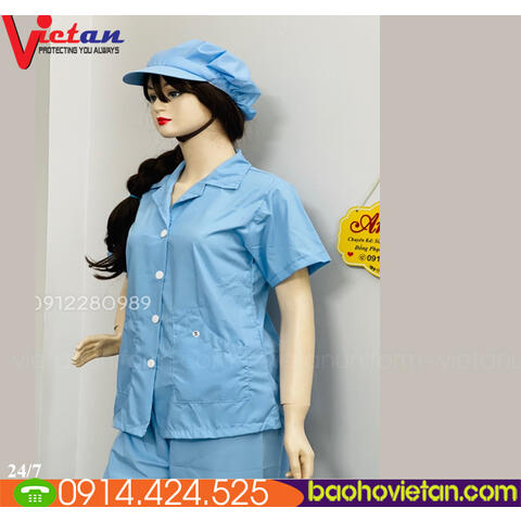 Quần Áo Thủy Sản Vải Silk Màu Xanh  Biển Ngắn Tay
