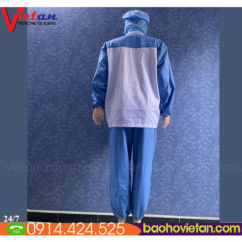 Quần áo thực phẩm trắng phối xanh dài tay